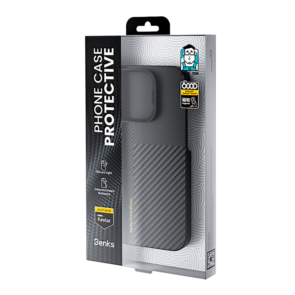 iPhone 16 Pro Kılıf M-safe Şarj Özellikli Karbon Fiber Metal Kamera Çerçeveli Benks Montage ArmorAir Kevlar Kılıf