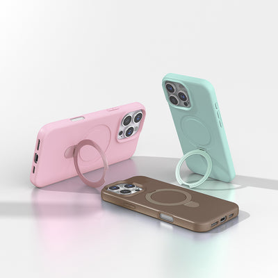 Apple iPhone 16 Pro Kılıf M-safe Şarj Özellikli Standlı Zore Samara Kapak Titanyum-Gri