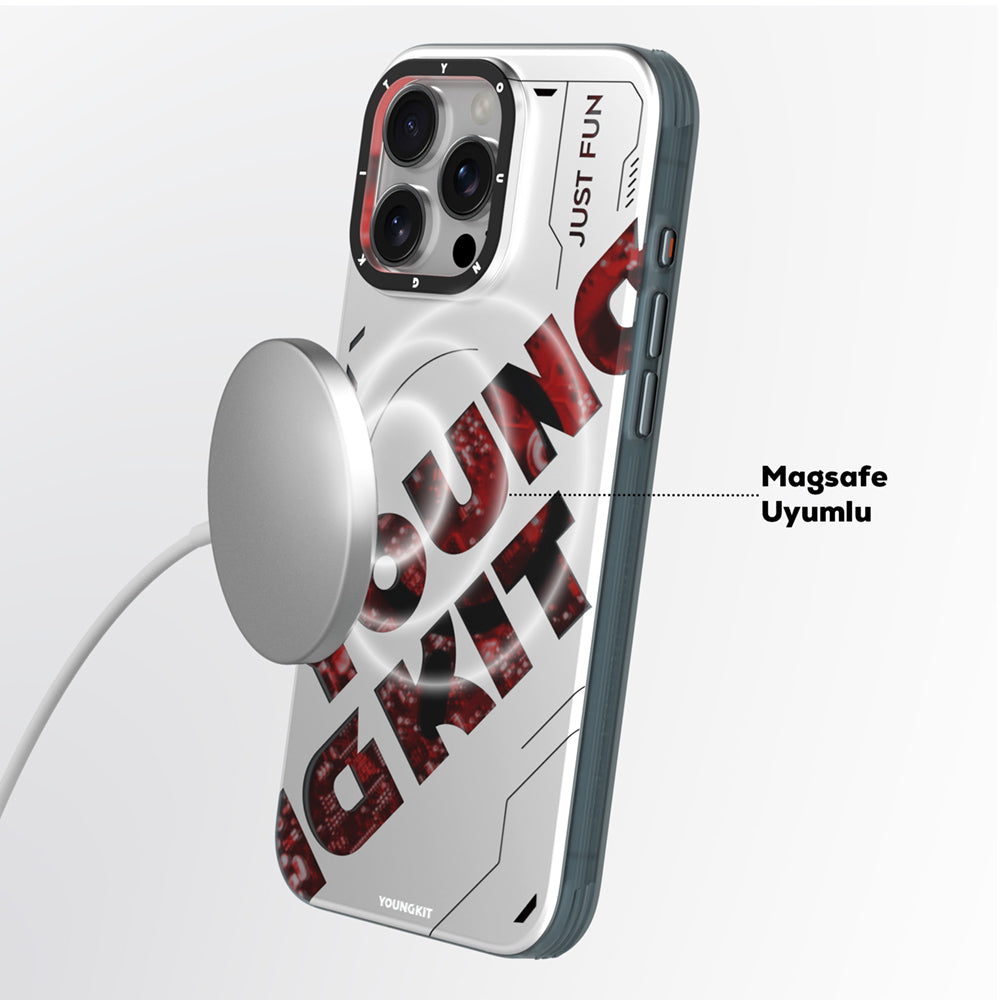 Apple iPhone 16 Pro Kılıf Magsafe Şarj Özellikli Airbagli Çift Katmanlı Youngkit Future Serisi Kapak Kırmızı