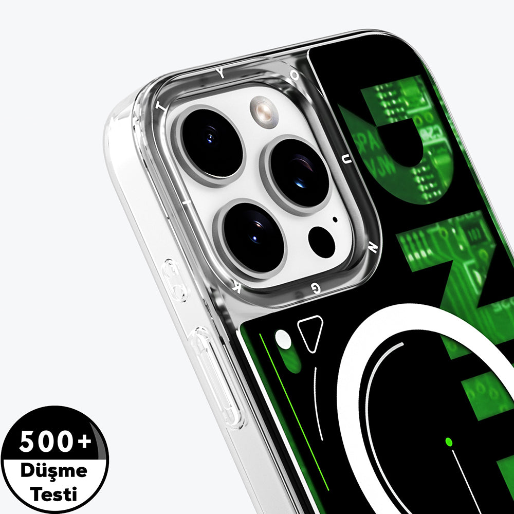 Apple iPhone 16 Pro Kılıf Magsafe Şarj Özellikli Airbagli Çift Katmanlı Youngkit Future Streamer Serisi Kapak Yeşil