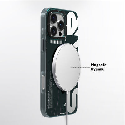 Apple iPhone 16 Pro Kılıf Magsafe Şarj Özellikli Airbagli Hologram Tasarımlı Youngkit Interstellar Serisi Kapak Siyah-Beyaz