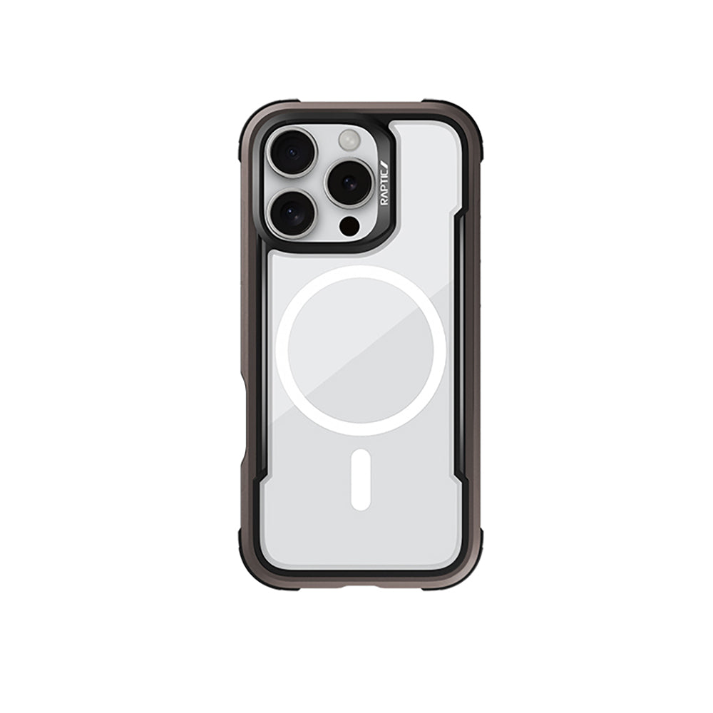 Apple iPhone 16 Pro Kılıf M-safe Şarj Özellikli Airbagli Raptic Shield Serisi Şeffaf Arka Yüzey Kapak Kahverengi