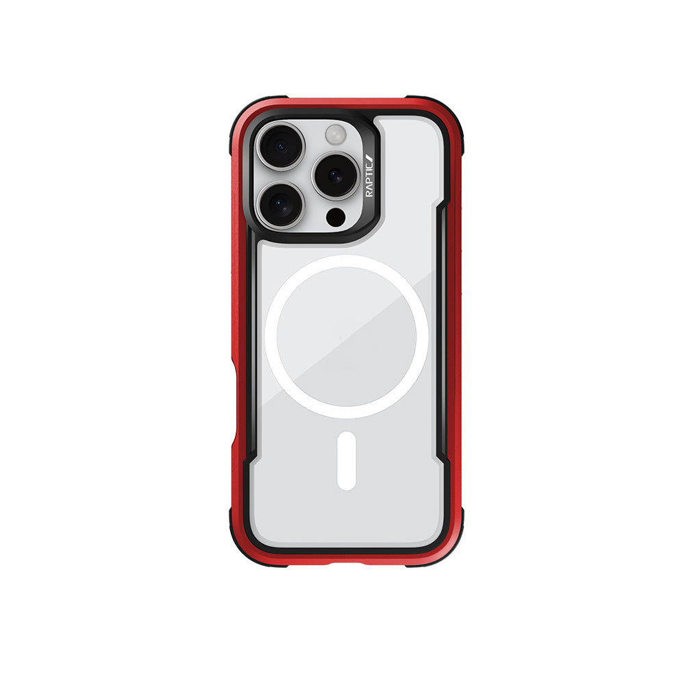 Apple iPhone 16 Pro Kılıf M-safe Şarj Özellikli Airbagli Raptic Shield Serisi Şeffaf Arka Yüzey Kapak Kırmızı