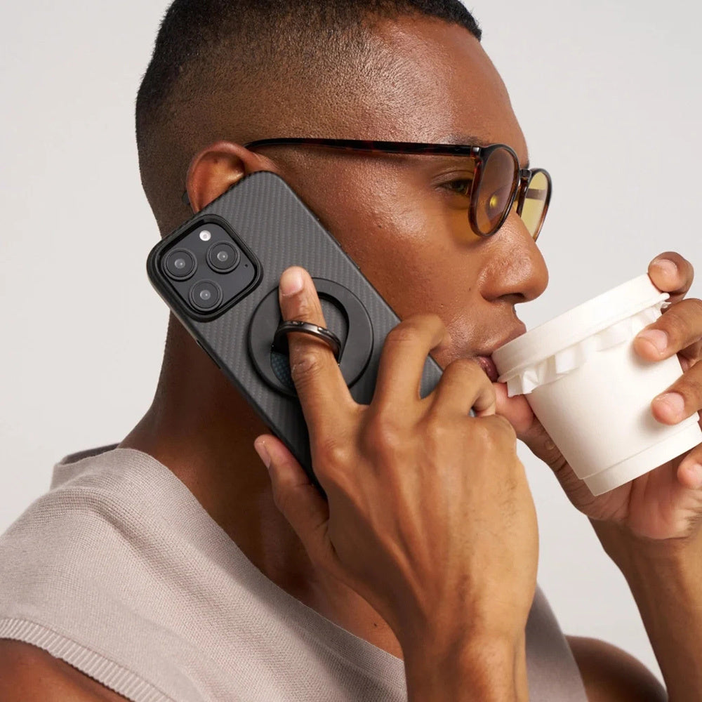 iPhone 16 Pro Kılıf M-safe Şarj Özellikli Aramid Fiber Pitaka Military-Grade Classic Serisi Black-Grey Twill Kılıf