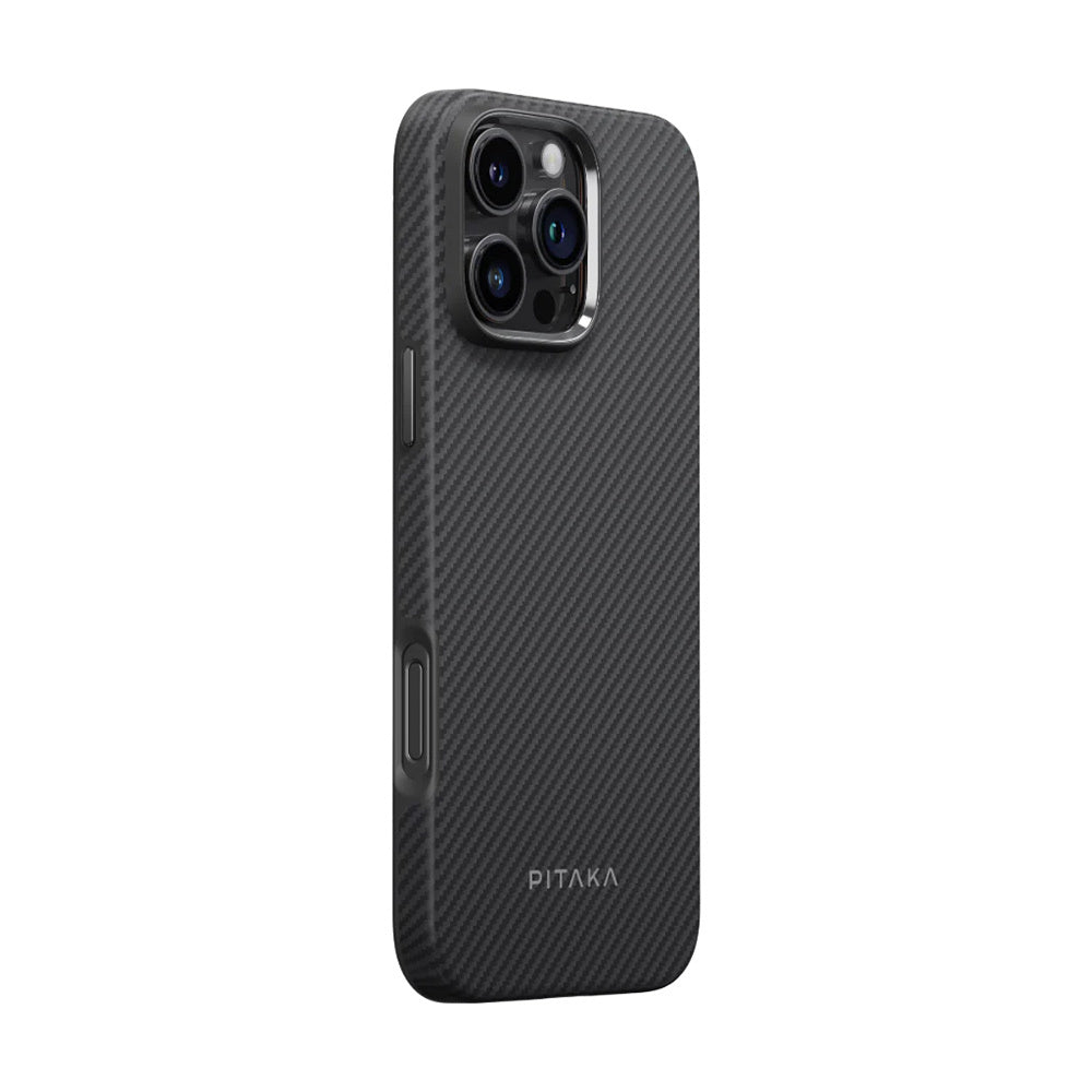 iPhone 16 Pro Kılıf M-safe Şarj Özellikli Aramid Fiber Pitaka Military-Grade Classic Serisi Black-Grey Twill Kılıf