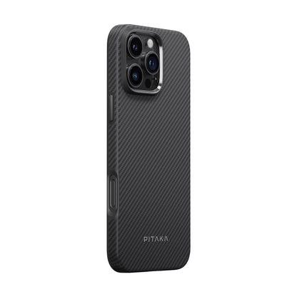 iPhone 16 Pro Kılıf M-safe Şarj Özellikli Aramid Fiber Pitaka Military-Grade Classic Serisi Black-Grey Twill Kılıf