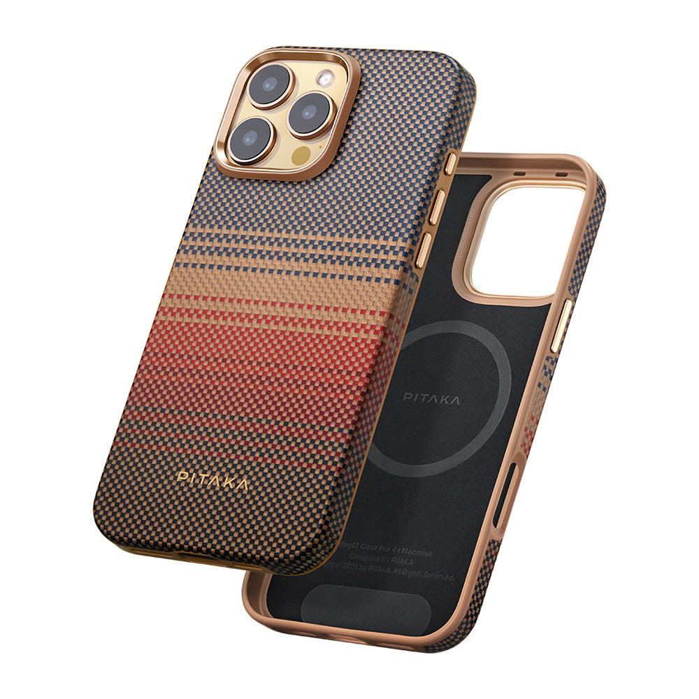 iPhone 16 Pro Kılıf M-safe Şarj Özellikli Aramid Fiber Pitaka Military-Grade Sunset-Moonrise Serisi Sunset Kılıf