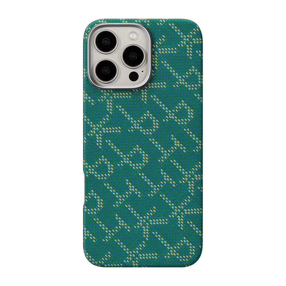 iPhone 16 Pro Kılıf M-safe Şarj Özellikli Aramid Fiber Pitaka Tactile Woven Monogram Serisi Kılıf