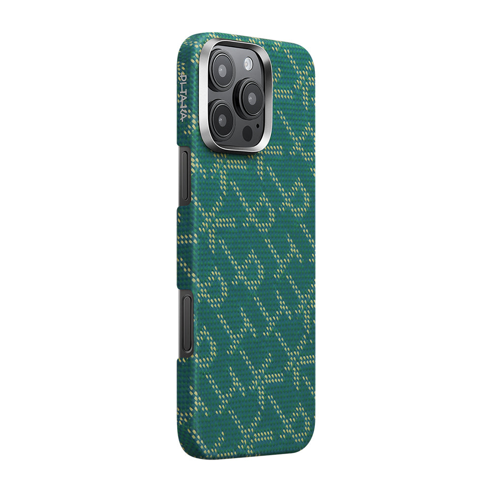 Apple iPhone 16 Pro Kılıf MagSafe Şarj Özellikli Aramid Fiber Pitaka Tactile Woven Monogram Serisi Kapak