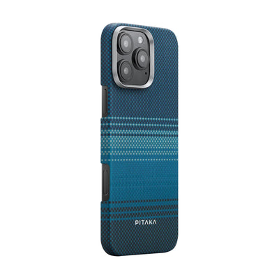 Apple iPhone 16 Pro Kılıf Magsafe Şarj Özellikli  Aramid Fiber Pitaka Tactile Woven Sunset-Moonrise Serisi Moonrise Kapak Mavi