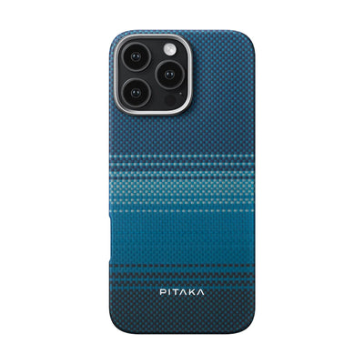Apple iPhone 16 Pro Kılıf Magsafe Şarj Özellikli  Aramid Fiber Pitaka Tactile Woven Sunset-Moonrise Serisi Moonrise Kapak Mavi