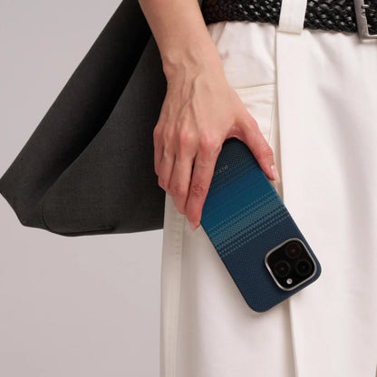 iPhone 16 Pro Kılıf M-safe Şarj Özellikli Aramid Fiber Pitaka Tactile Woven Sunset-Moonrise Serisi Moonrise Kılıf