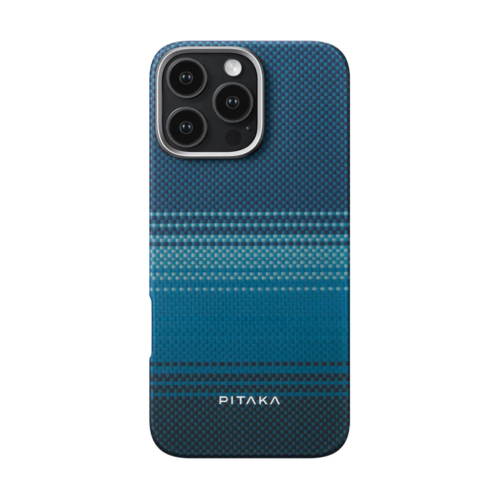 Apple iPhone 16 Pro Kılıf Magsafe Şarj Özellikli  Aramid Fiber Pitaka Tactile Woven Sunset-Moonrise Serisi Moonrise Kapak Mavi