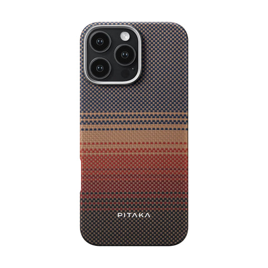 iPhone 16 Pro Kılıf M-safe Şarj Özellikli Aramid Fiber Pitaka Tactile Woven Sunset-Moonrise Serisi Sunset Kılıf