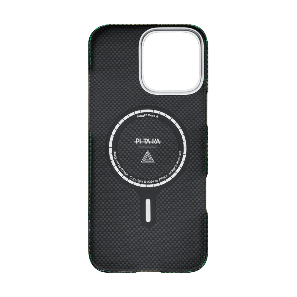 Apple iPhone 16 Pro Kılıf M-safe Şarj Özellikli Aramid Fiber Re-TROS Tasarımlı Pitaka Tactile Woven Rebuilding Serisi Kapak Siyah