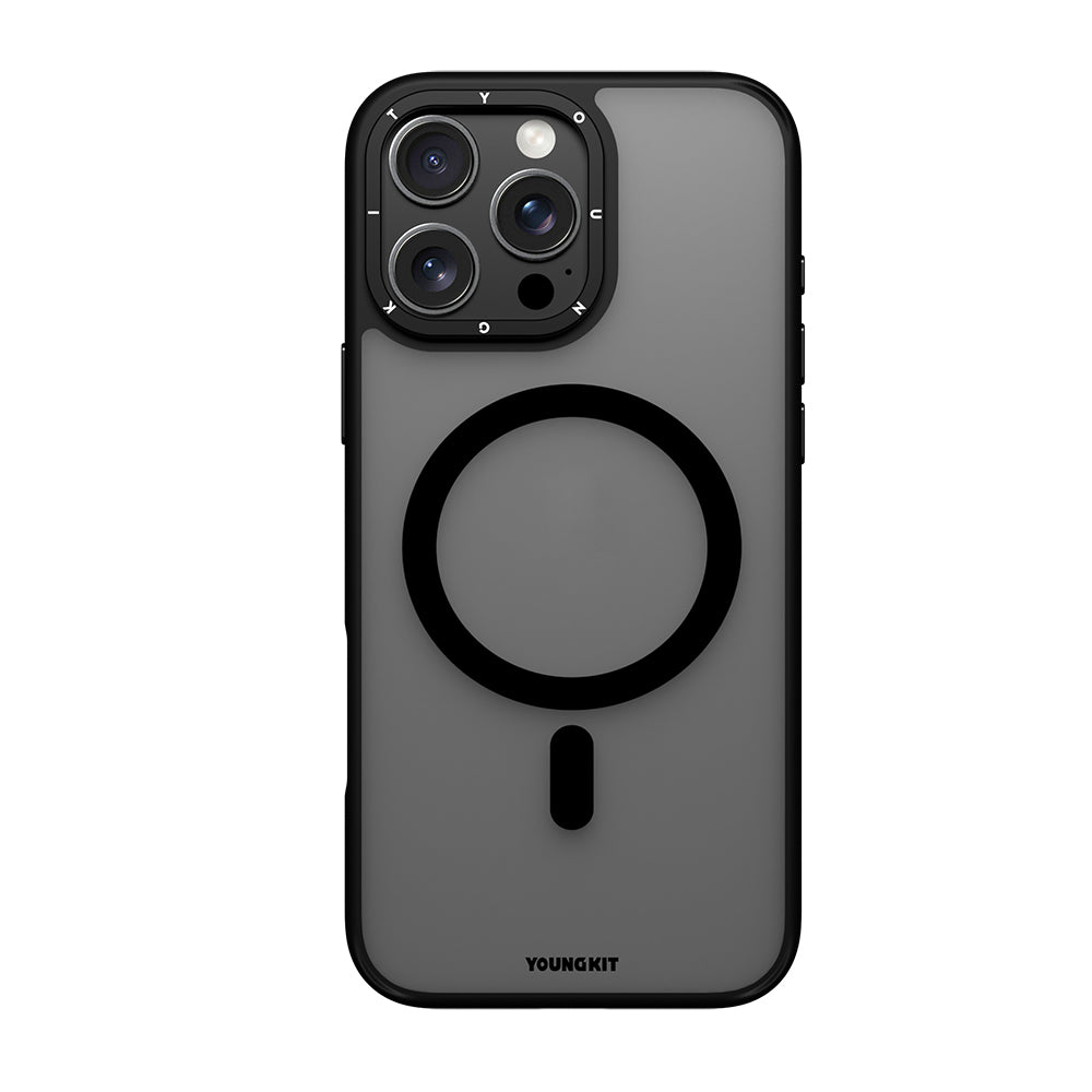 Apple iPhone 16 Pro Kılıf M-safe Şarj Özellikli Cam Arka Yüzey TPU Youngkit Gemstone Serisi Kapak Siyah