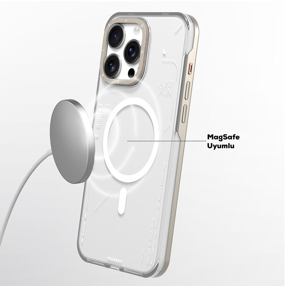 Apple iPhone 16 Pro Kılıf Magsafe Şarj Özellikli Çıkarılabilir Arka Yüzeyli Youngkit Mecha Kapak Siyah