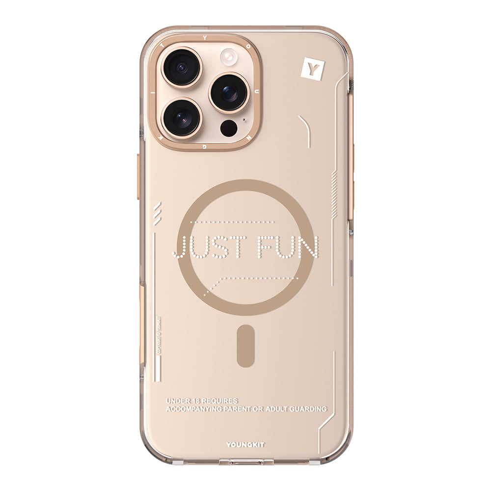Apple iPhone 16 Pro Kılıf Magsafe Şarj Özellikli Çıkarılabilir Arka Yüzeyli Youngkit Mecha Kapak Desert Gold