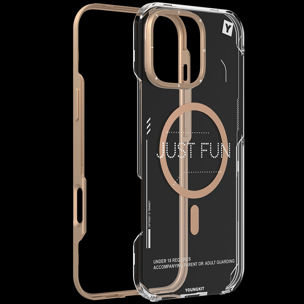 Apple iPhone 16 Pro Kılıf Magsafe Şarj Özellikli Çıkarılabilir Arka Yüzeyli Youngkit Mecha Kapak Desert Gold