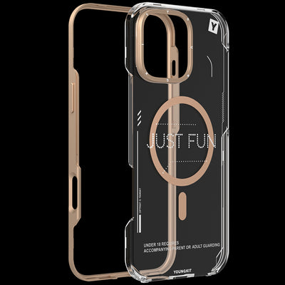Apple iPhone 16 Pro Kılıf Magsafe Şarj Özellikli Çıkarılabilir Arka Yüzeyli Youngkit Mecha Kapak Desert Gold