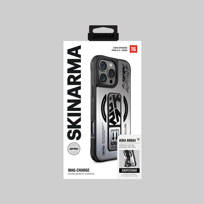 iPhone 16 Pro Kılıf M-safe Şarj Özellikli Holografik Tasarımlı Standlı Deri Görünümlü Skinarma Kira Kobai Kılıf