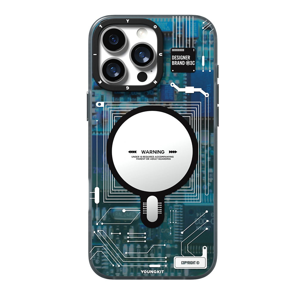 Apple iPhone 16 Pro Kılıf M-safe Şarj Özellikli Kamera Denetim Butonlu Youngkit Technology Serisi Kapak Mavi