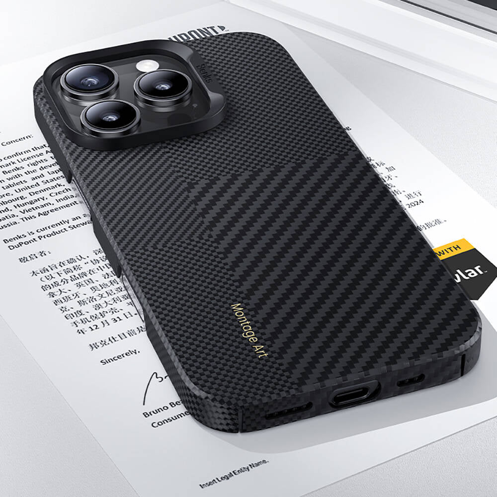 iPhone 16 Pro Kılıf M-safe Şarj Özellikli Karbon Fiber Benks Montage ArmorAir Kevlar Kılıf