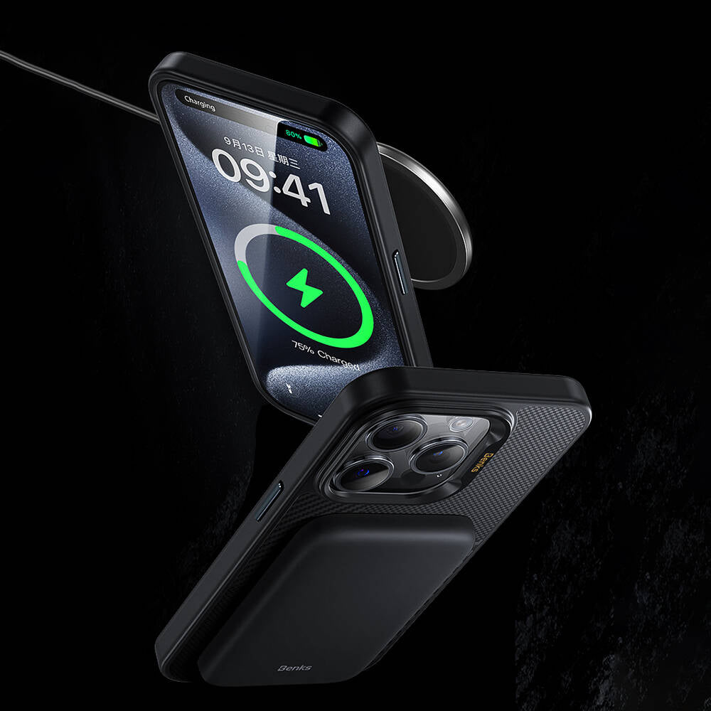 iPhone 16 Pro Kılıf M-safe Şarj Özellikli Karbon Fiber Benks Montage Hybrid ArmorPro Kevlar Kılıf