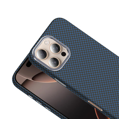 Apple iPhone 16 Pro Kılıf M-safe Şarj Özellikli Karbon Fiber Görünümlü Zore Gros Kapak Siyah-Lacivert