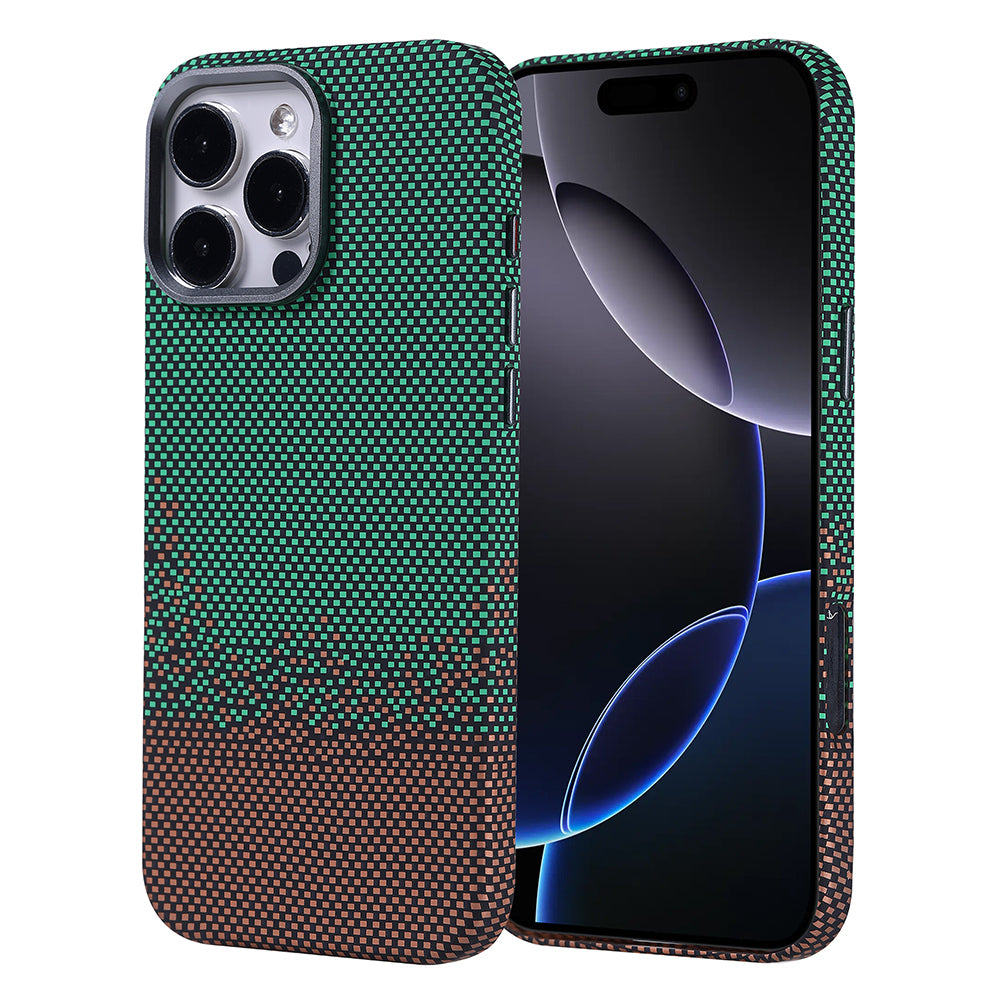 Apple iPhone 16 Pro Kılıf M-safe Şarj Özellikli Karbon Fiber Görünümlü Zore Nekst Kapak Yeşil