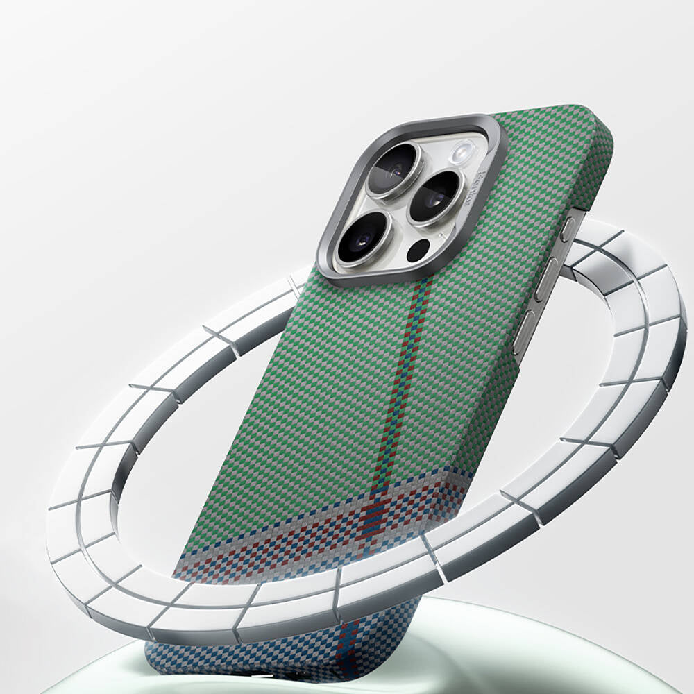 iPhone 16 Pro Kılıf M-safe Şarj Özellikli Karbon Fiber Tasarımlı Benks Passion Green ArmorAir Kevlar Kılıf