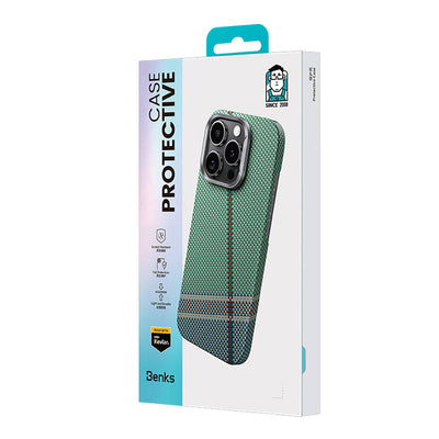Apple iPhone 16 Pro Kılıf Magsafe Şarj Özellikli Karbon Fiber Tasarımlı Benks Passion Green ArmorAir Kevlar Kapak Yeşil
