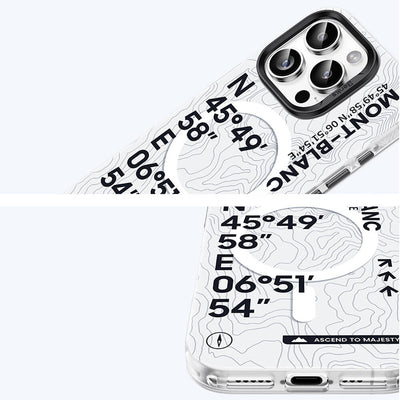 Apple iPhone 16 Pro Kılıf Magsafe Şarj Özellikli Koordinat Yazı Desenli Benks Summit Serisi Kapak Beyaz