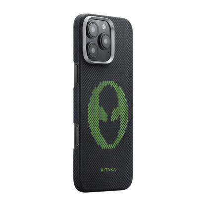 iPhone 16 Pro Kılıf M-safe Şarj Özellikli Lumintex Teknolojili Fosforlu Aramid Fiber Pitaka Tactile Woven Aries Serisi Alien Kılıf