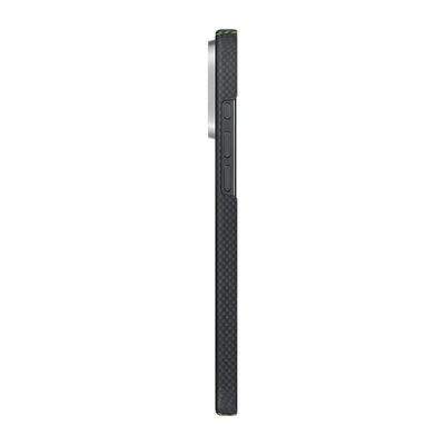 Apple iPhone 16 Pro Kılıf Magsafe Şarj Özellikli Lumintex Teknolojili Fosforlu Aramid Fiber Pitaka Tactile Woven Aries Serisi Credit Card Kapak Yeşil-Mavi