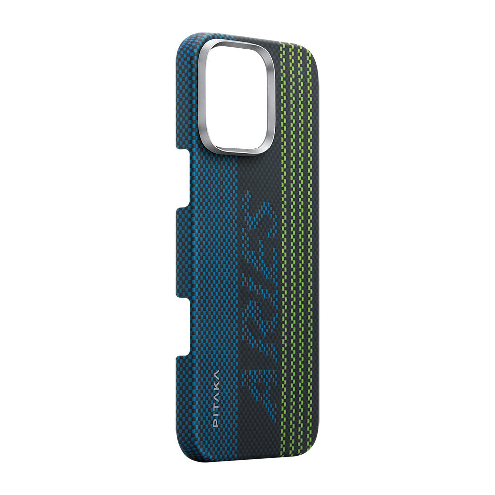 iPhone 16 Pro Kılıf M-safe Şarj Özellikli Lumintex Teknolojili Fosforlu Aramid Fiber Pitaka Tactile Woven Aries Serisi Credit Card Kılıf