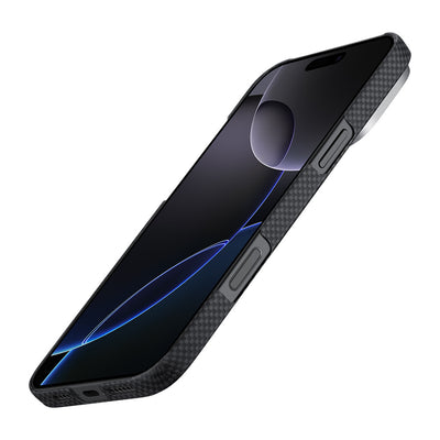 Apple iPhone 16 Pro Kılıf Magsafe Şarj Özellikli Lumintex Teknolojili Fosforlu Aramid Fiber Pitaka Tactile Woven Aries Serisi NoProblemo Kapak Siyah