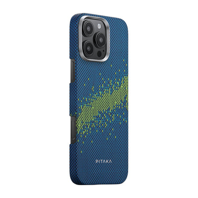 Apple iPhone 16 Pro Kılıf M-safe Şarj Özellikli Lumintex Teknolojili Fosforlu Özellikli Aramid Fiber Pitaka Tactile Woven Starpeak Serisi Milky Way Galaxy Kapak Mavi