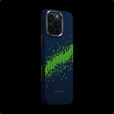 Apple iPhone 16 Pro Kılıf M-safe Şarj Özellikli Lumintex Teknolojili Fosforlu Özellikli Aramid Fiber Pitaka Tactile Woven Starpeak Serisi Milky Way Galaxy Kapak Mavi