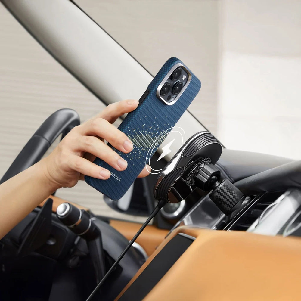 iPhone 16 Pro Kılıf M-safe Şarj Özellikli Lumintex Teknolojili Fosforlu Özellikli Aramid Fiber Pitaka Tactile Woven Starpeak Serisi Milky Way Galaxy Kılıf