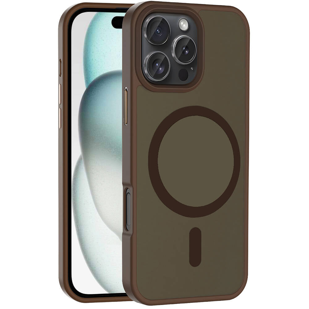 Apple iPhone 16 Pro Kılıf Magsafe Şarj Özellikli Mat Arka Yüzey Zore Sio Kapak Rose Brown