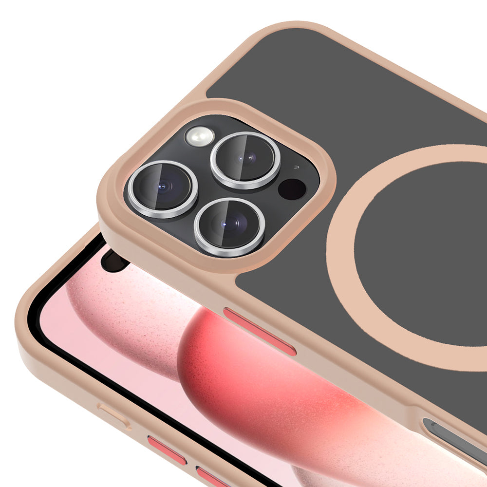 Apple iPhone 16 Pro Kılıf M-safe Şarj Özellikli Mat Arka Yüzey Zore Sio Kapak Rose Brown