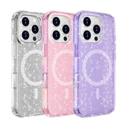 iPhone 16 Pro Kılıf M-safe Şarj Özellikli Parlayan Simli Saydam Renkli Zore Allstar Kılıf