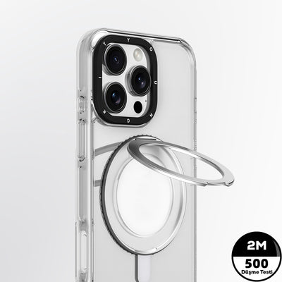 Apple iPhone 16 Pro Kılıf Magsafe Şarj Özellikli Parmak Ring Standlı Youngkit Pivot Serisi Kapak Şeffaf