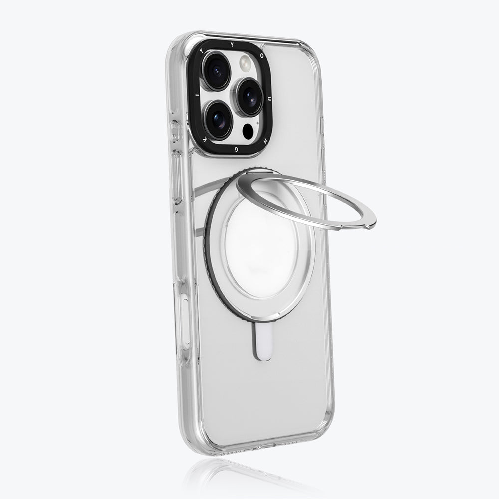 Apple iPhone 16 Pro Kılıf Magsafe Şarj Özellikli Parmak Ring Standlı Youngkit Pivot Serisi Kapak Şeffaf