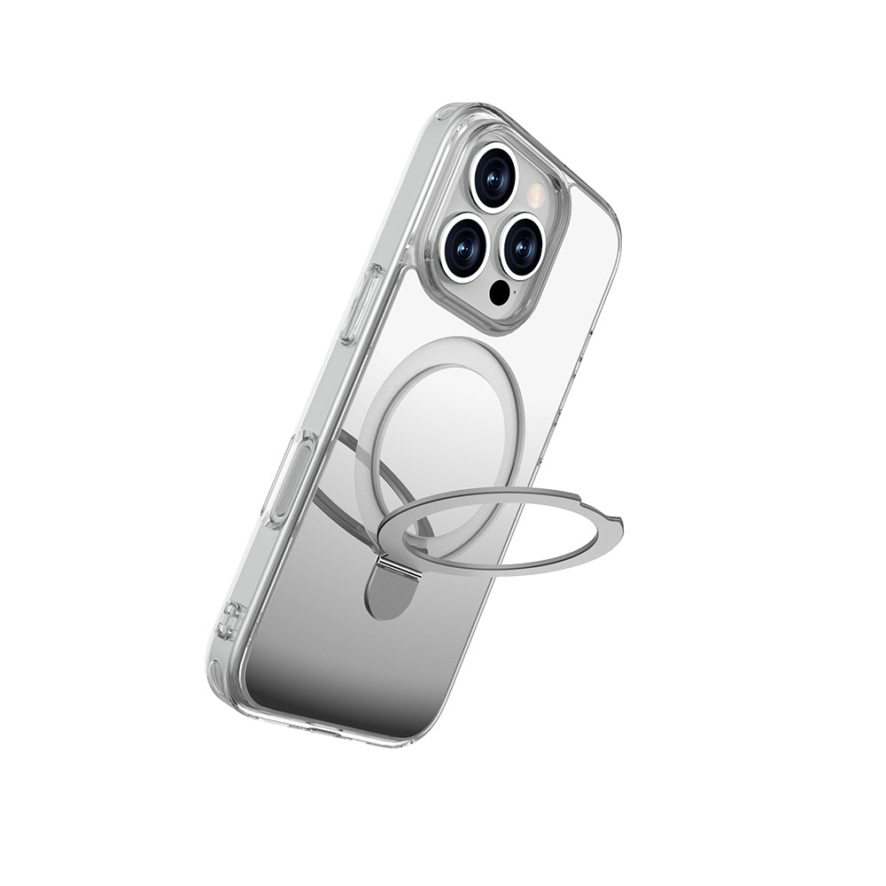 Apple iPhone 16 Pro Kılıf Magsafe Şarj Özellikli Raptic Air Stand Serisi Aynalı Arka Yüzey Standlı Kapak Gri