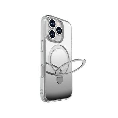 Apple iPhone 16 Pro Kılıf Magsafe Şarj Özellikli Raptic Air Stand Serisi Aynalı Arka Yüzey Standlı Kapak Gri