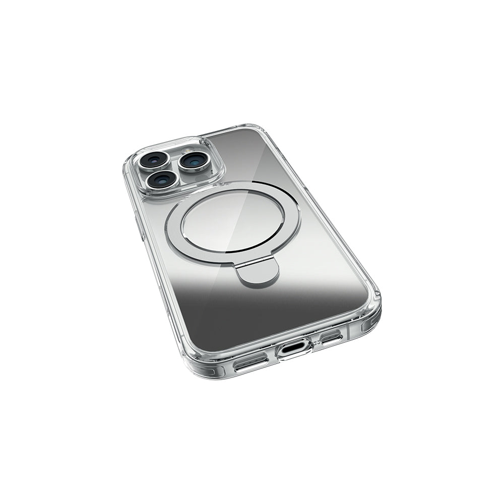 Apple iPhone 16 Pro Kılıf Magsafe Şarj Özellikli Raptic Air Stand Serisi Aynalı Arka Yüzey Standlı Kapak Gri