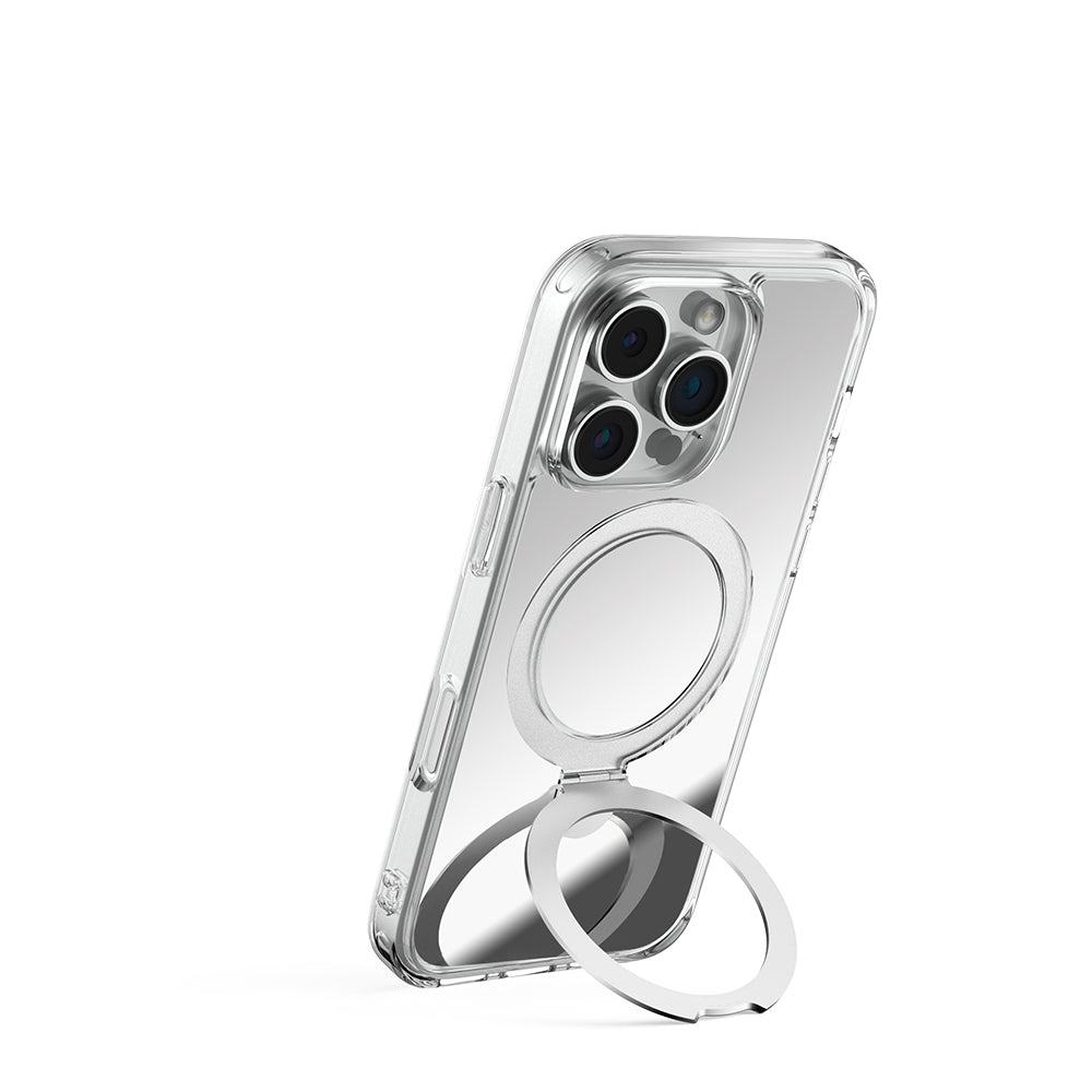 iPhone 16 Pro Kılıf M-safe Şarj Özellikli Raptic Air Stand Serisi Aynalı Arka Yüzey Standlı Kılıf