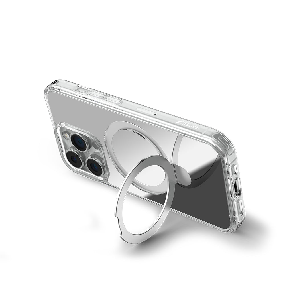 Apple iPhone 16 Pro Kılıf Magsafe Şarj Özellikli Raptic Air Stand Serisi Aynalı Arka Yüzey Standlı Kapak Gri